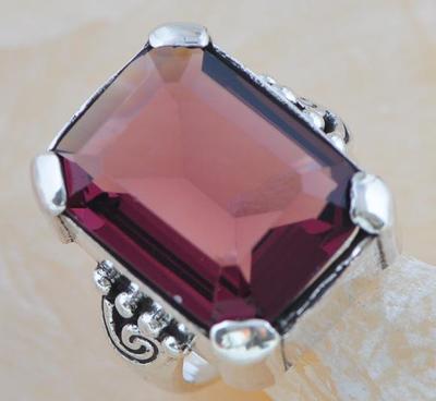 R-208 戒指批发镶嵌紫色水晶宝石戒指 925银欧美首饰